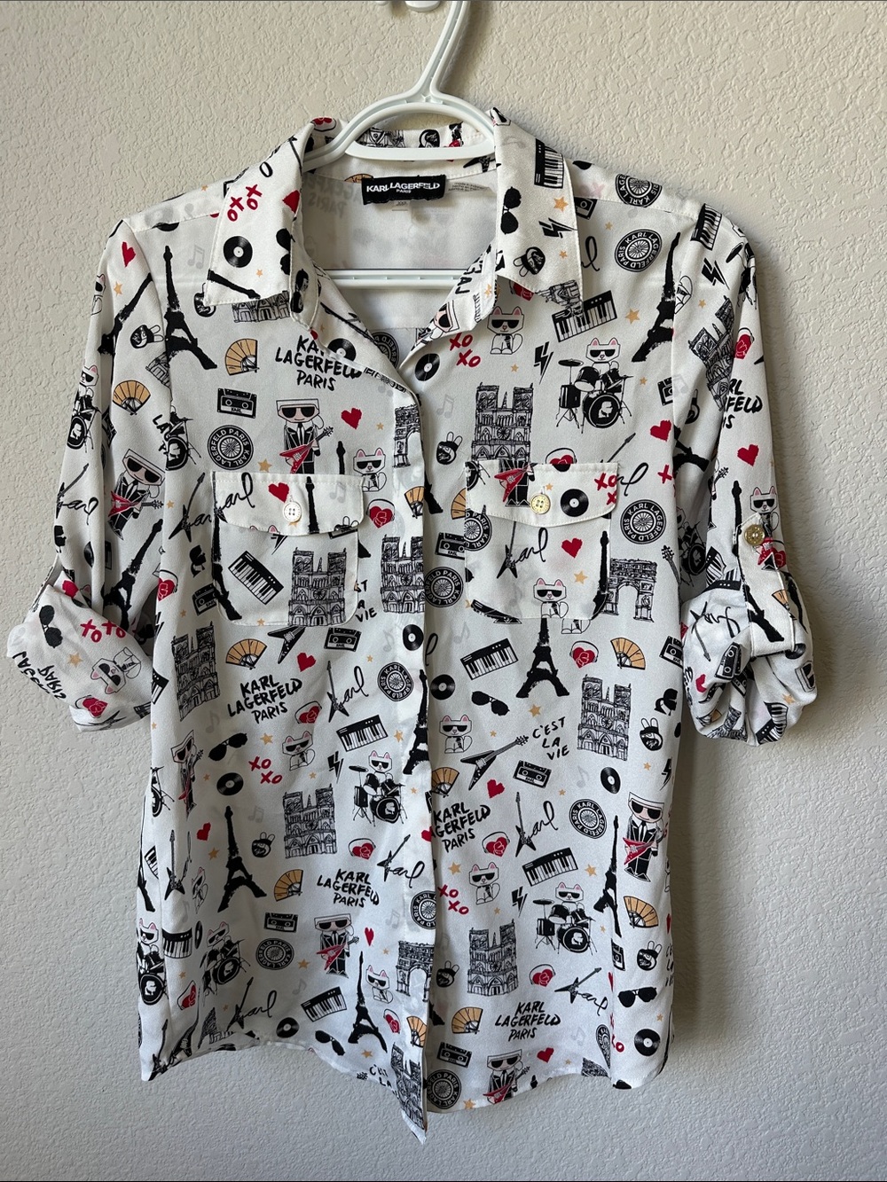 Karl Lagerfeld White Printed Casual Button-Down Shirt
